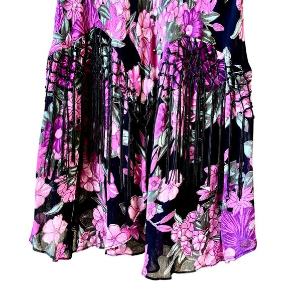 Dress Barn Vtg 90s Floral Lined Skirt with Fringe and Sequins and Beads - Picture 5 of 13